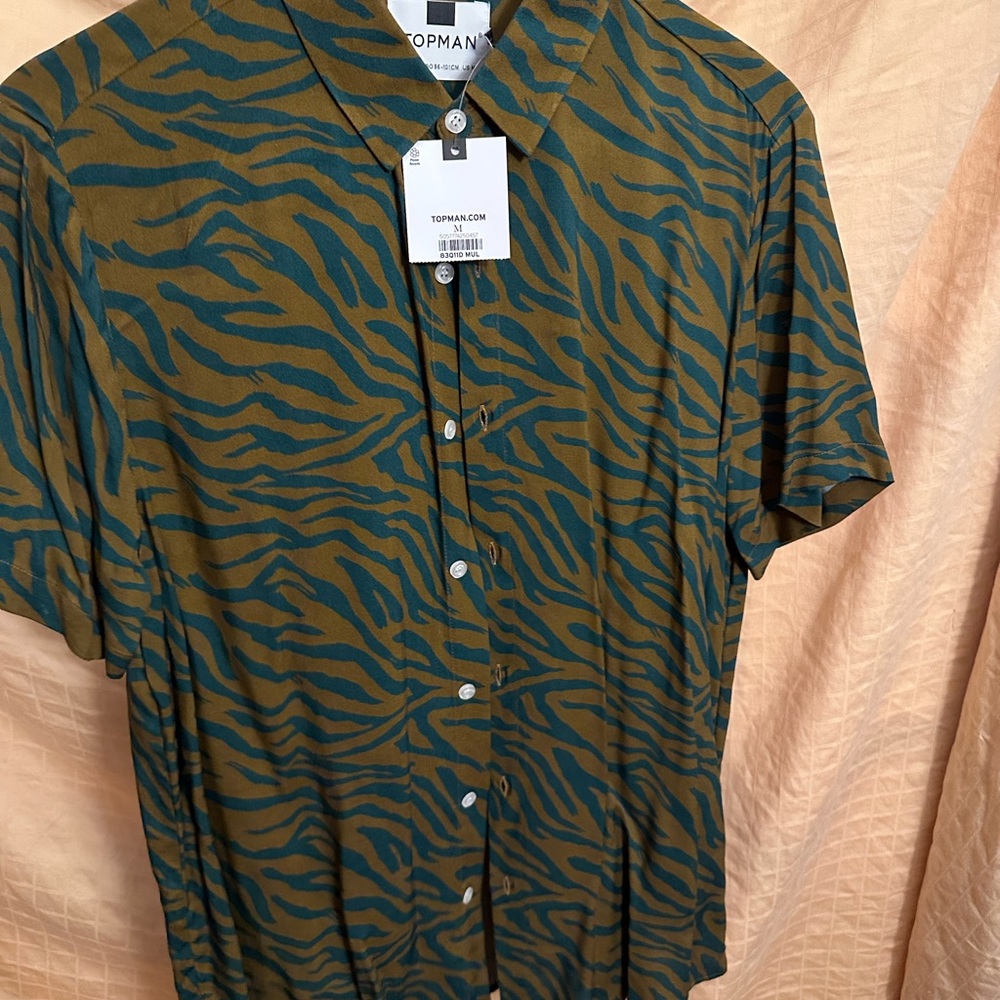 Topman Olive and Teal Patterned Men's Shirt